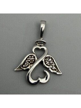 Jane Seymour Open Hearts Angel Pendant Wings Diamond Signed JWBR Sterling Silver
